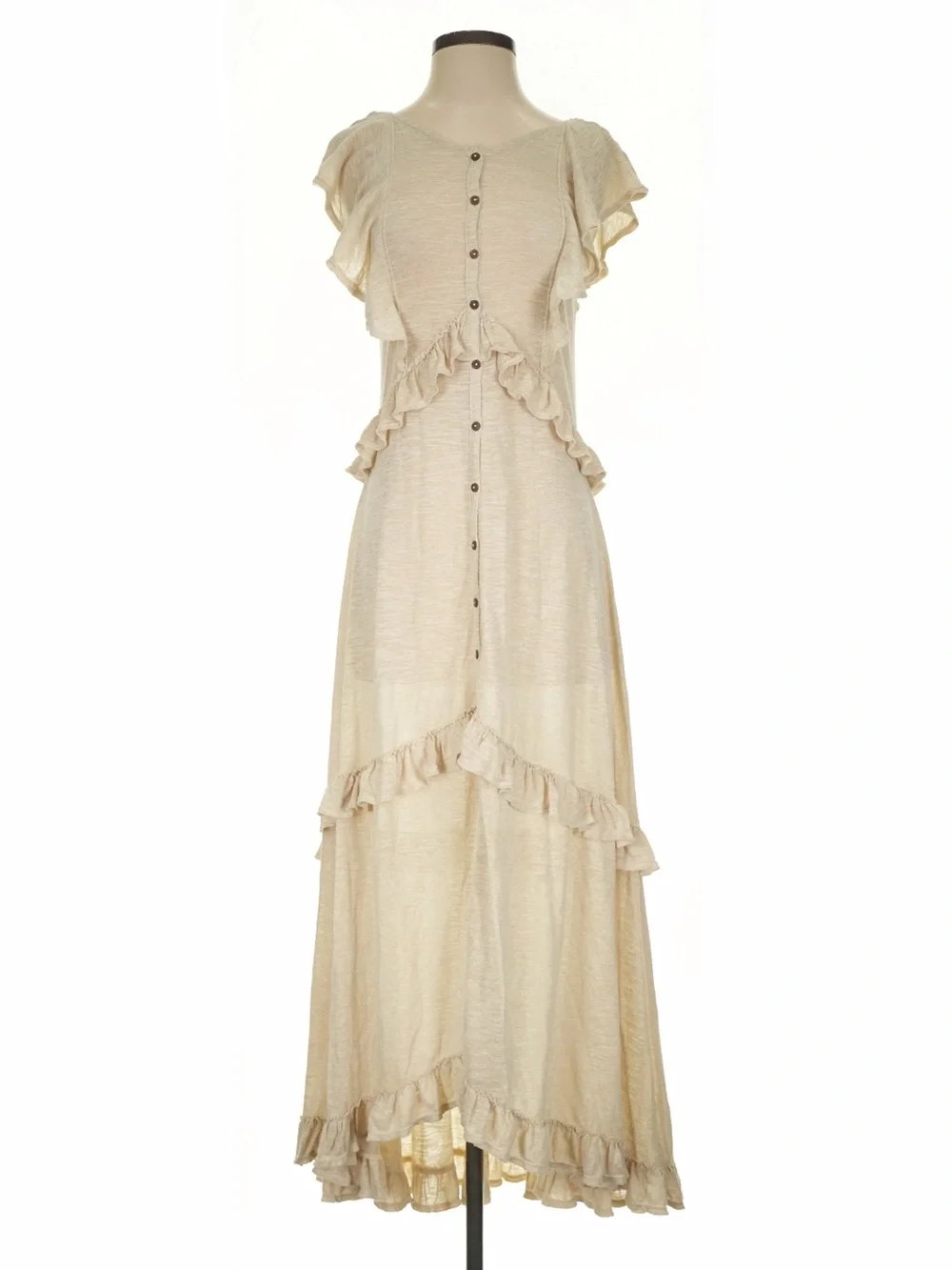 Free People Amelia Cream Ruffled Button-Front Maxi Dress• Small - Picture 4 of 8